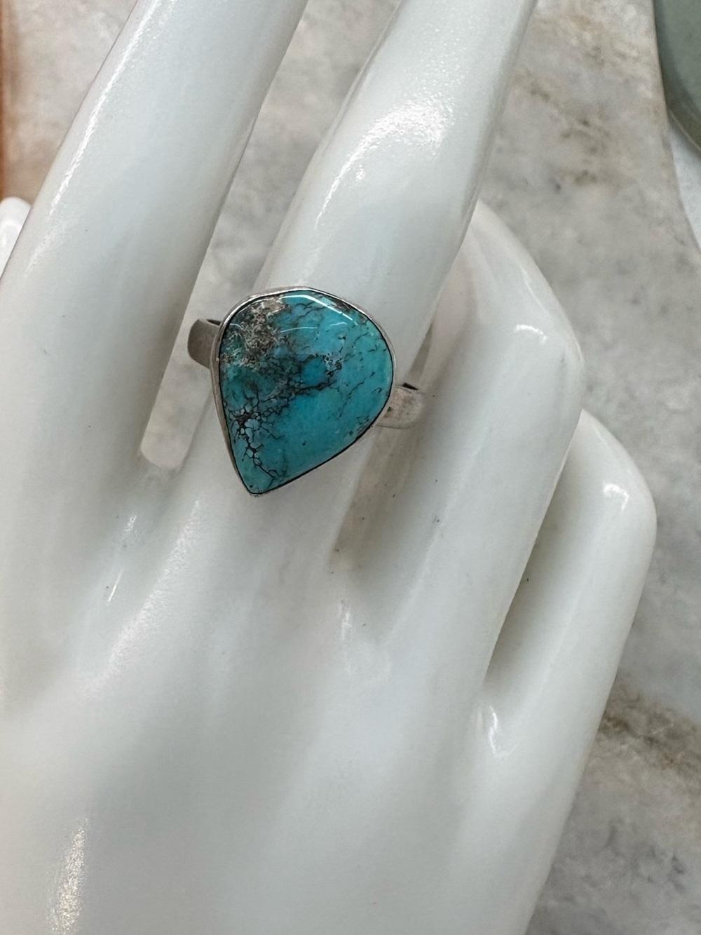 Vintage Sterling Silver Ring with Turquoise Teardrop - Size 8